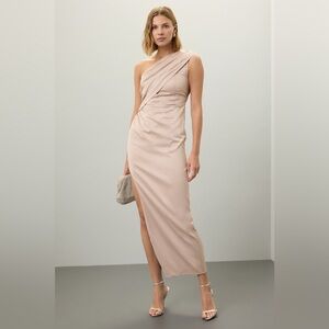 Chic One-Shoulder Tan Dress